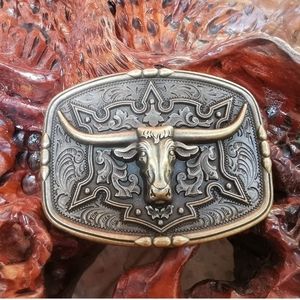 New western longhorn steer belt buckle fits 1.5 belt approximately 3.75"